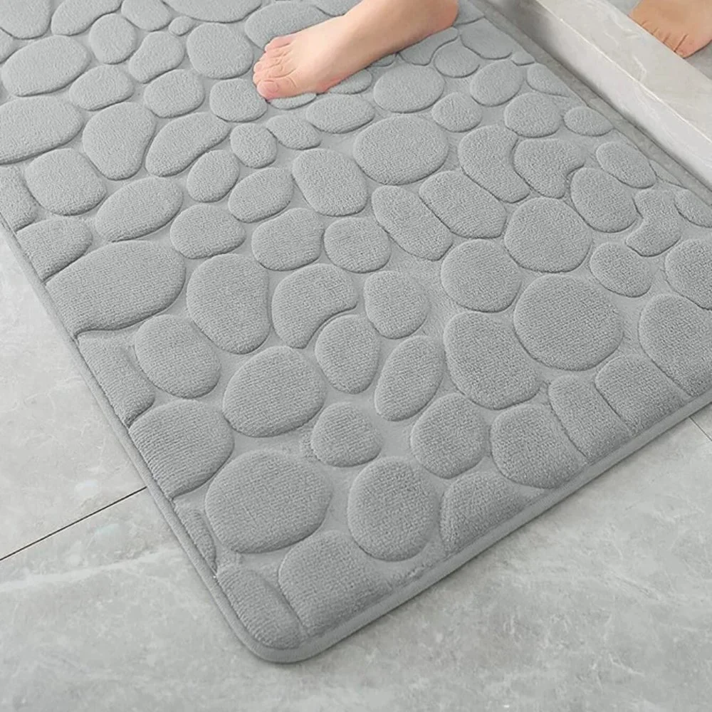 Cobblestone Embossed Bathroom Bath Mat, Memory Foam Pad, Washable Bath Rug